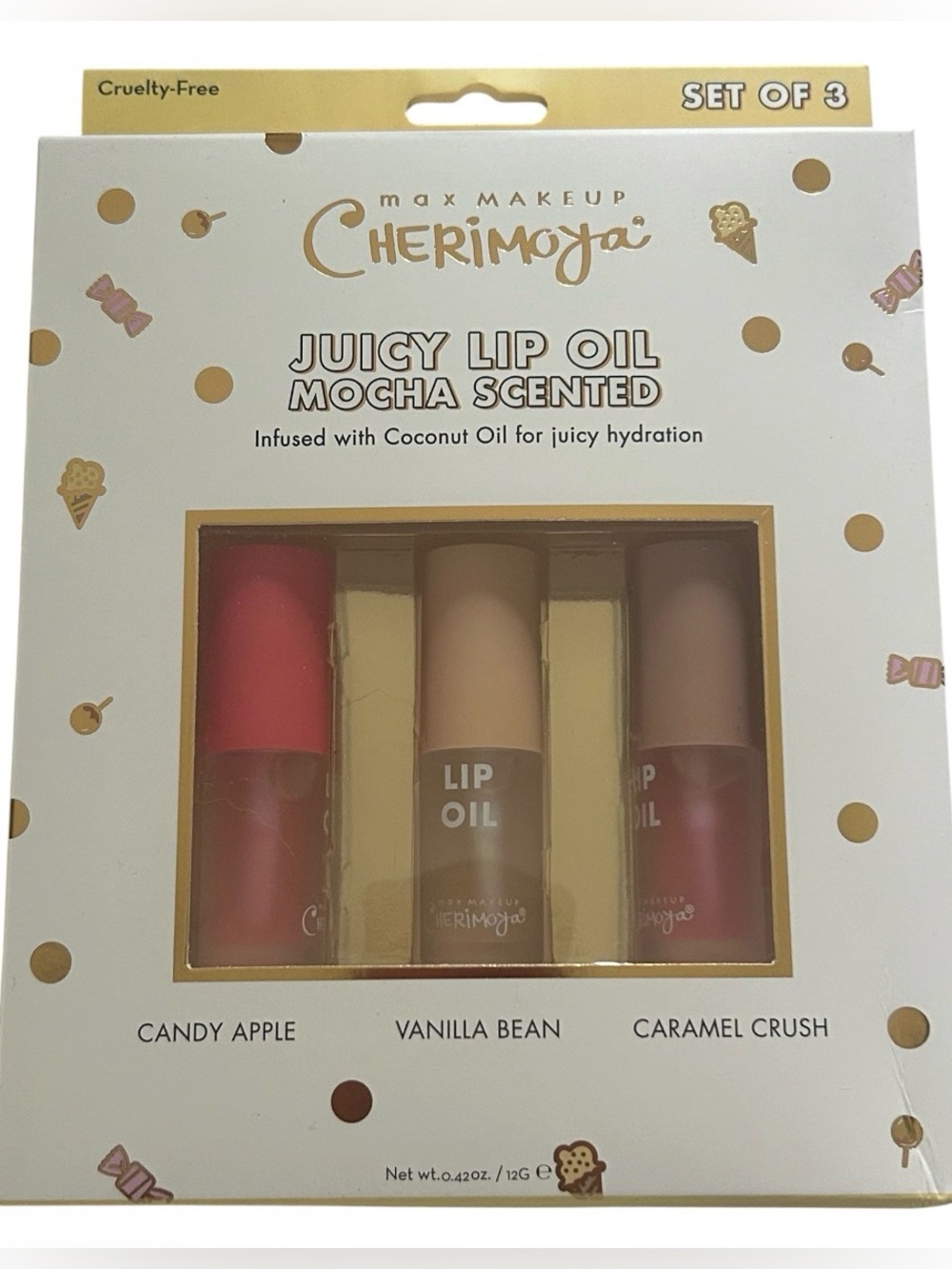 Max Makeup Cherimoya Mocha Scented Juicy Lip Oil Trio